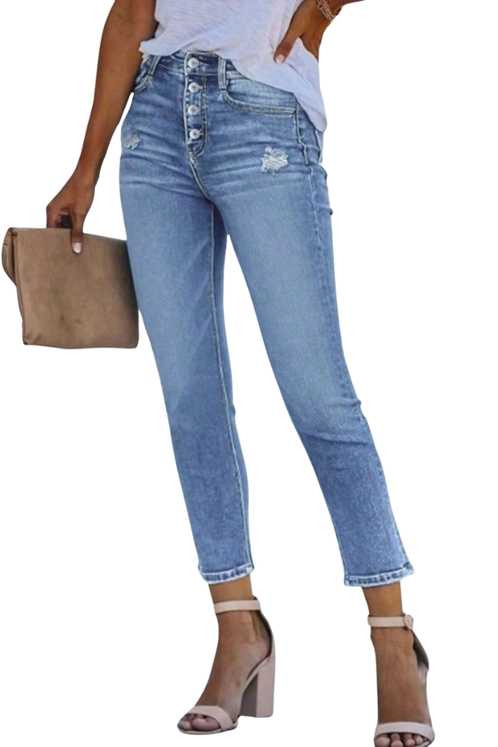 Women's High Waisted Button Fly Jeans