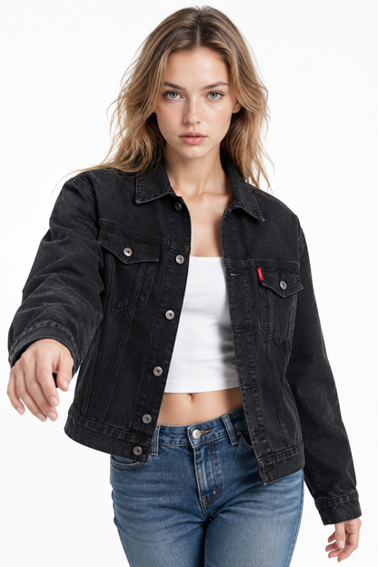 Women's Classic Black Denim Jacket