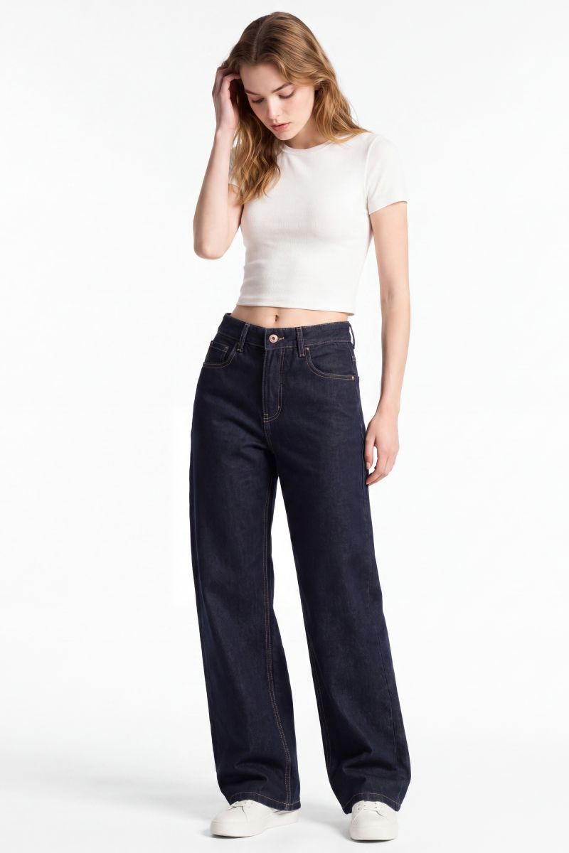 Women's Original Blue Wash High Waist Straight Leg Jeans