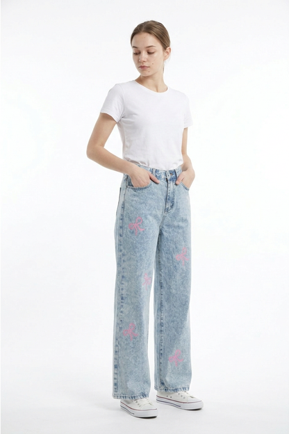 Women's High Waist Printed Wide Leg Jeans