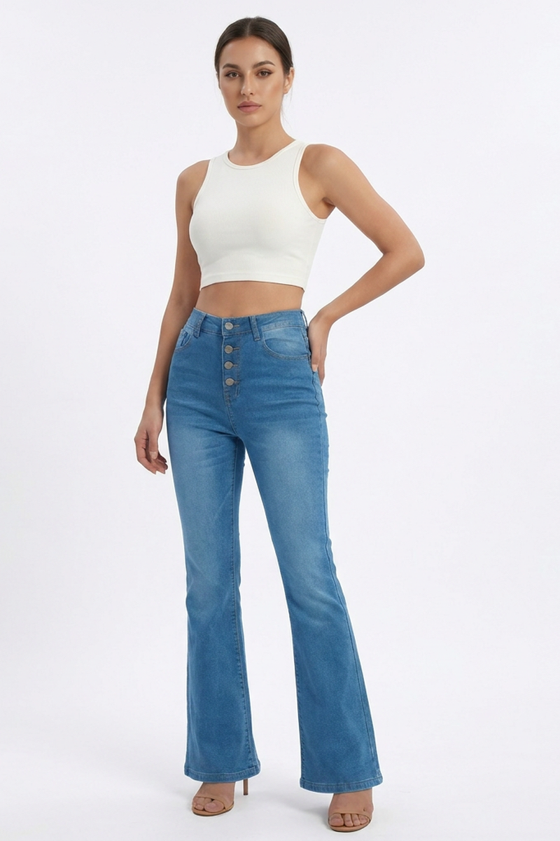 Women's Retro High Waist Wash Slim Fit Flare Jeans