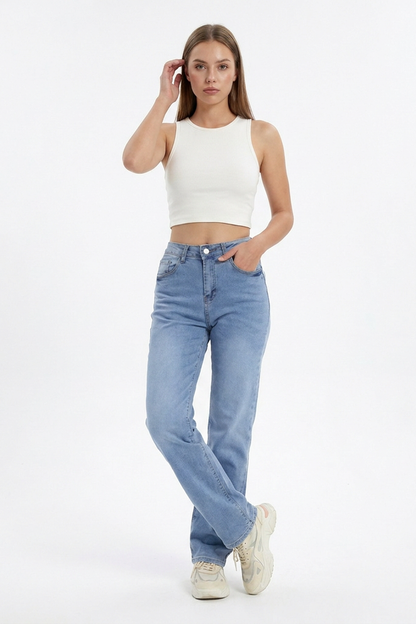 Women's Vintage High Waist Stretch Straight Leg Jeans