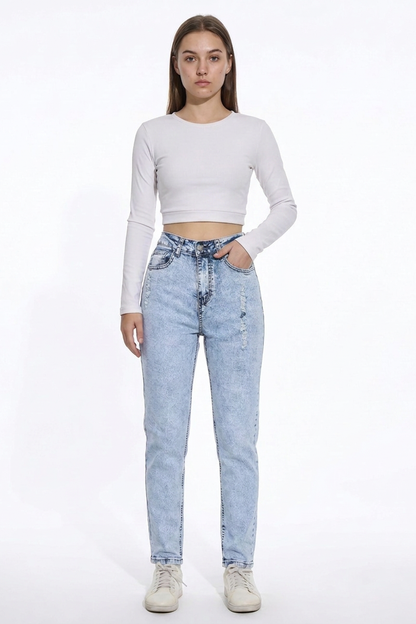 Women's Vintage High Waist Slim Straight Leg Jeans