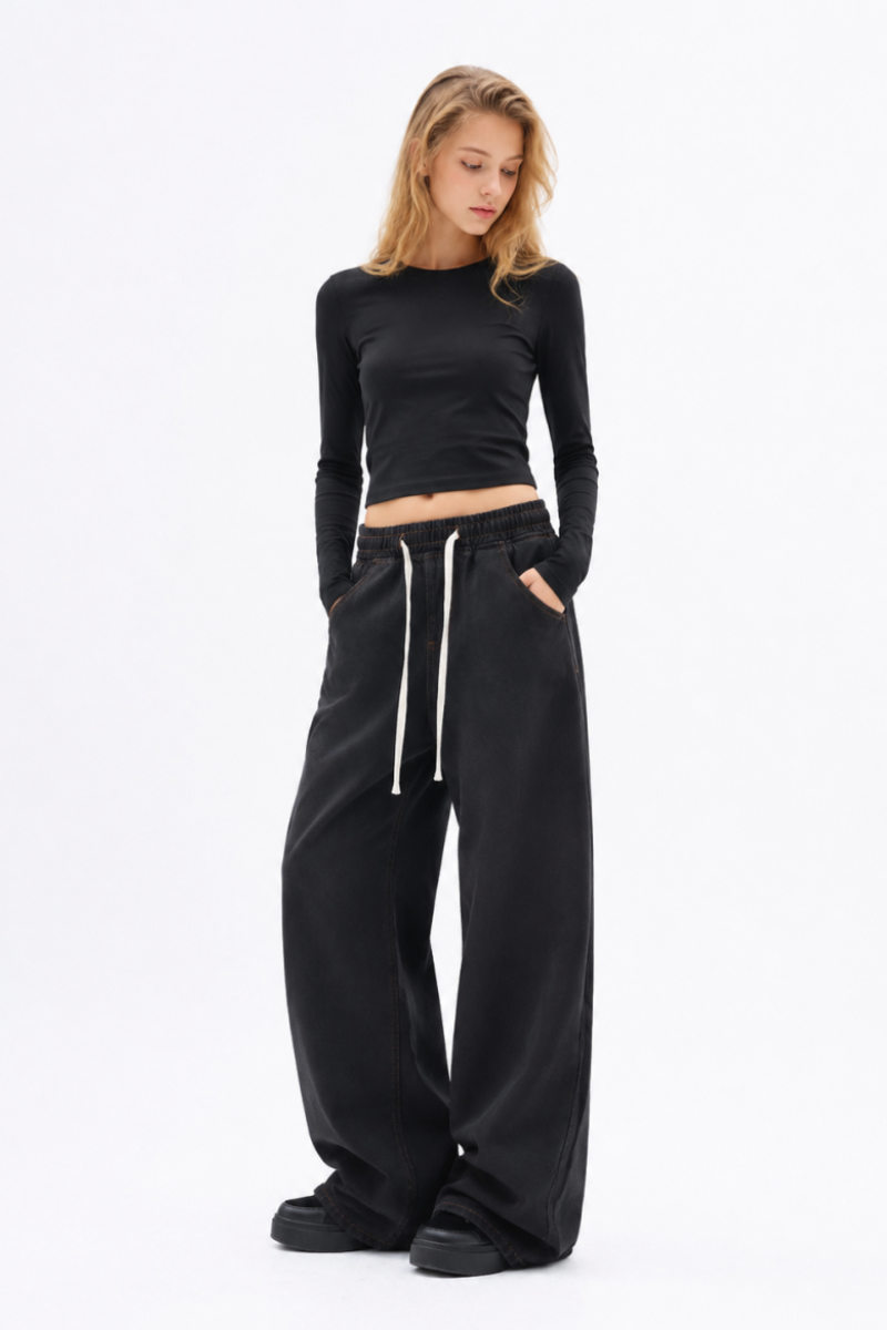 Women's Drawstring Waist Wide Leg Jeans
