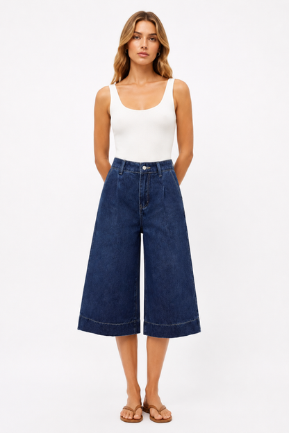 Women's High Waist Wash Wide Leg Cropped Jeans