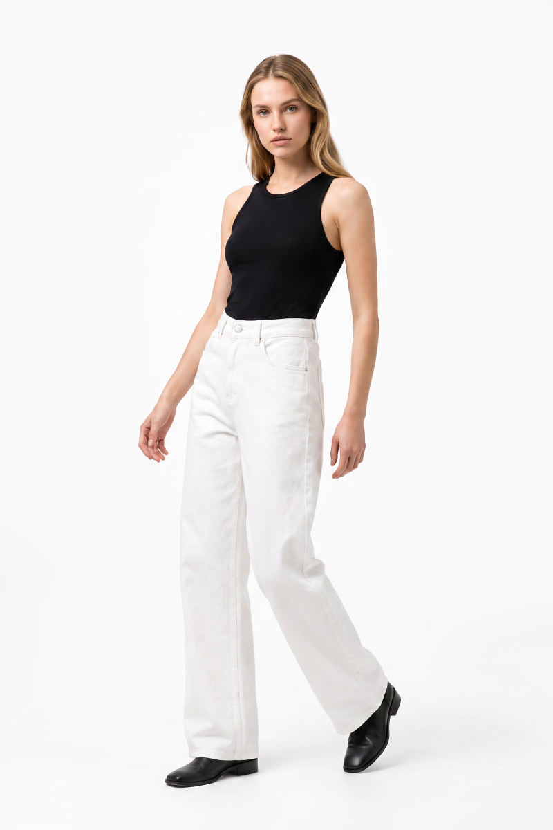 Women's Pure White High Waist Wide Leg Jeans