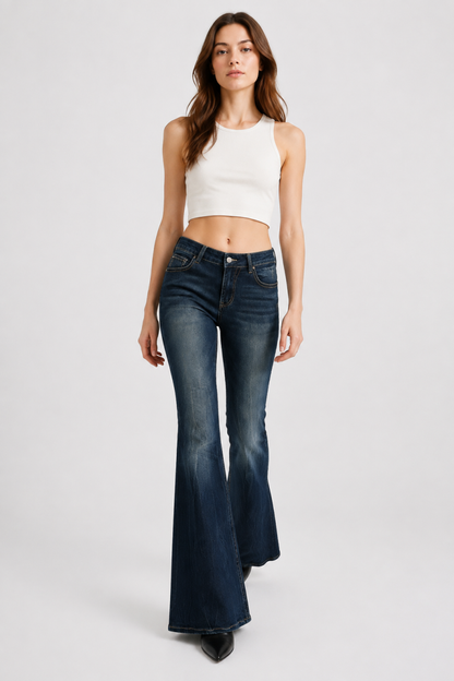 Women's High Waist Flare Jeans with Retro Embroidery