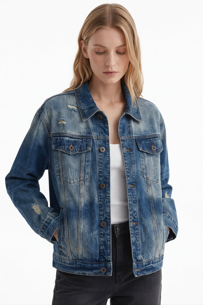 Women's Distressed Wash Denim Jacket