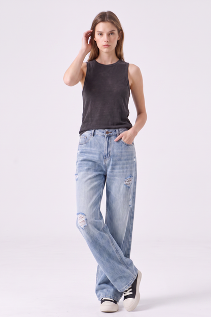 Women's High Waist Ripped Wide Leg Jeans