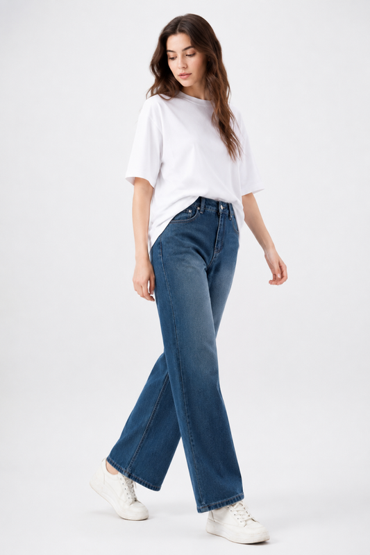 Women's High Waist Non-Stretch Wide Leg Jeans