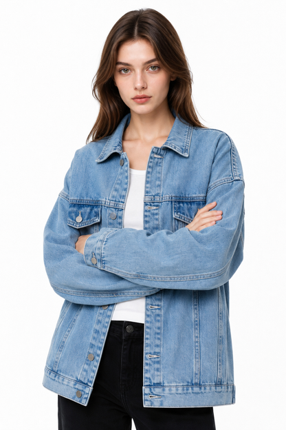 Women's Oversized Drop Shoulder Denim Jacket