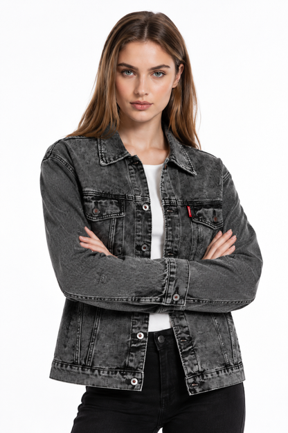 Women's Vintage Grey Acid Wash Denim Jacket