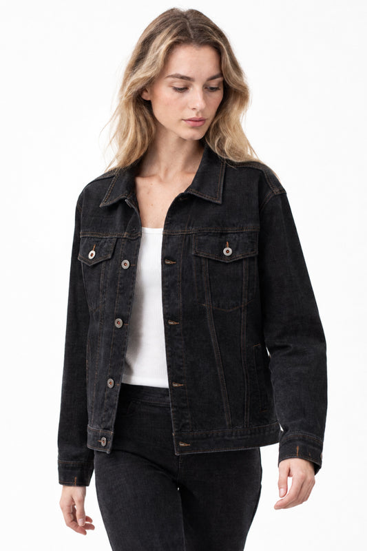 Women's Classic Raw Black Denim Jacket