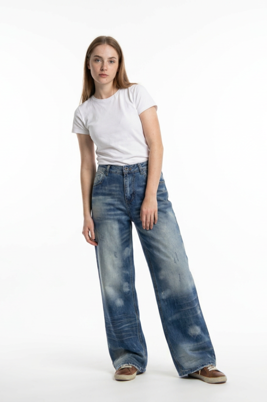 Women's Vintage Wash High Waist Straight Leg Jeans