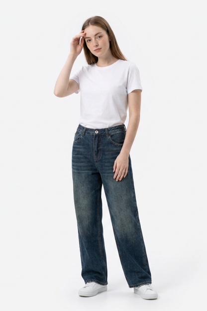 Women's Vintage Wash High Waist Loose Straight Leg Jeans
