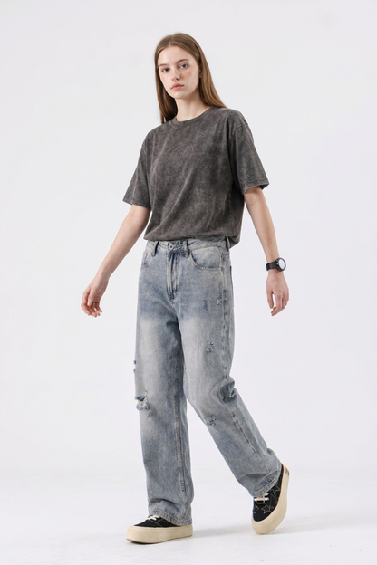Women's High Waist Distressed Ripped Straight Jeans