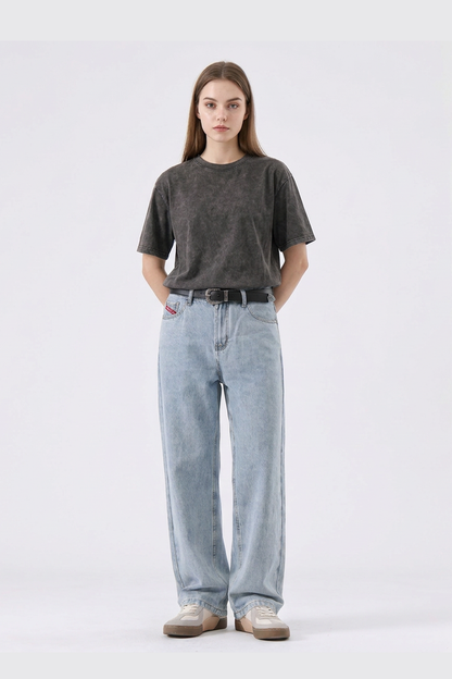 Women's Classic Bleach Wash High Waist Straight Leg Jeans
