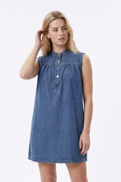 Women's Blue Half-Button Sleeveless Denim Vest
