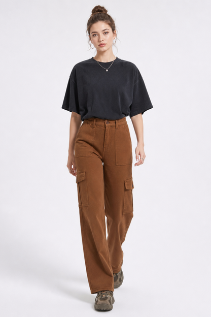 Women's High Waist Multi-Pocket Wide Leg Cargo Jeans