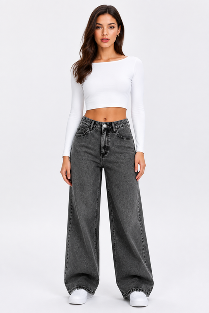 Women's High Waist straight Jeans with Elastic Back Waist