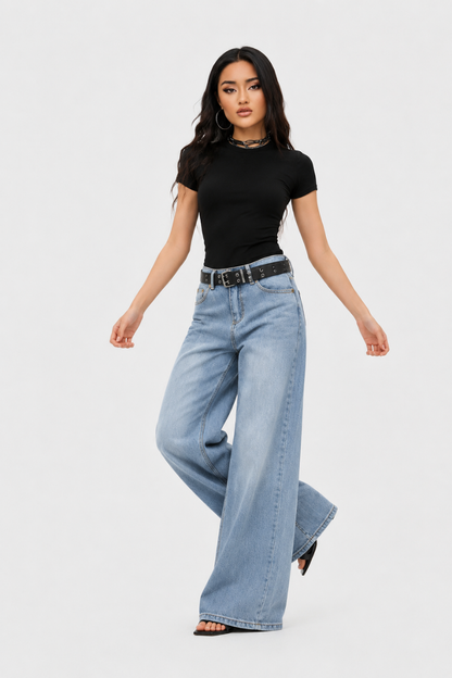 Women's high-waisted loose wide-leg jeans