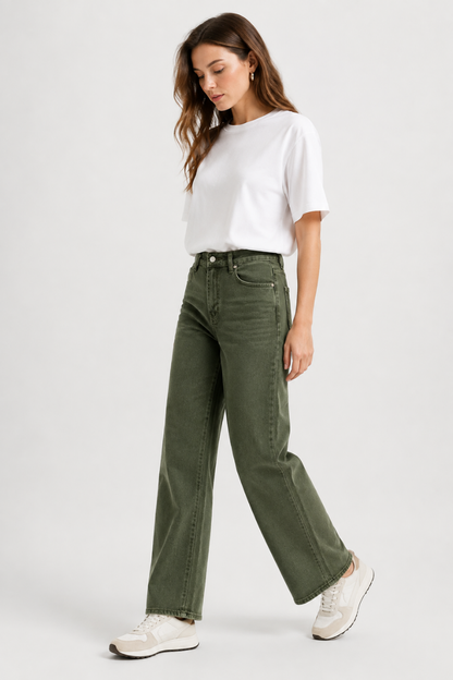 Women's high-waisted stretch loose straight-leg jeans