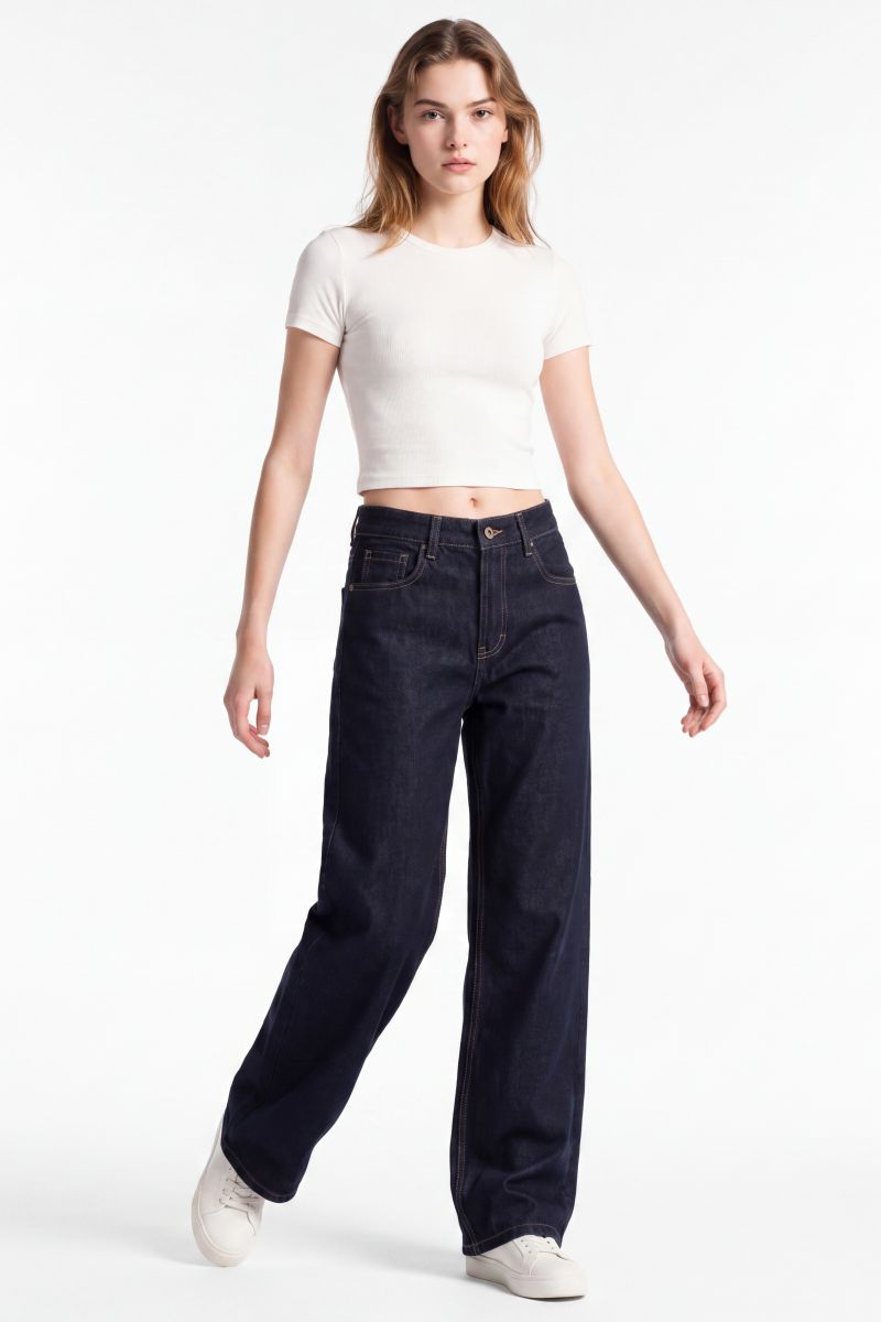 Women's Original Blue Wash High Waist Straight Leg Jeans