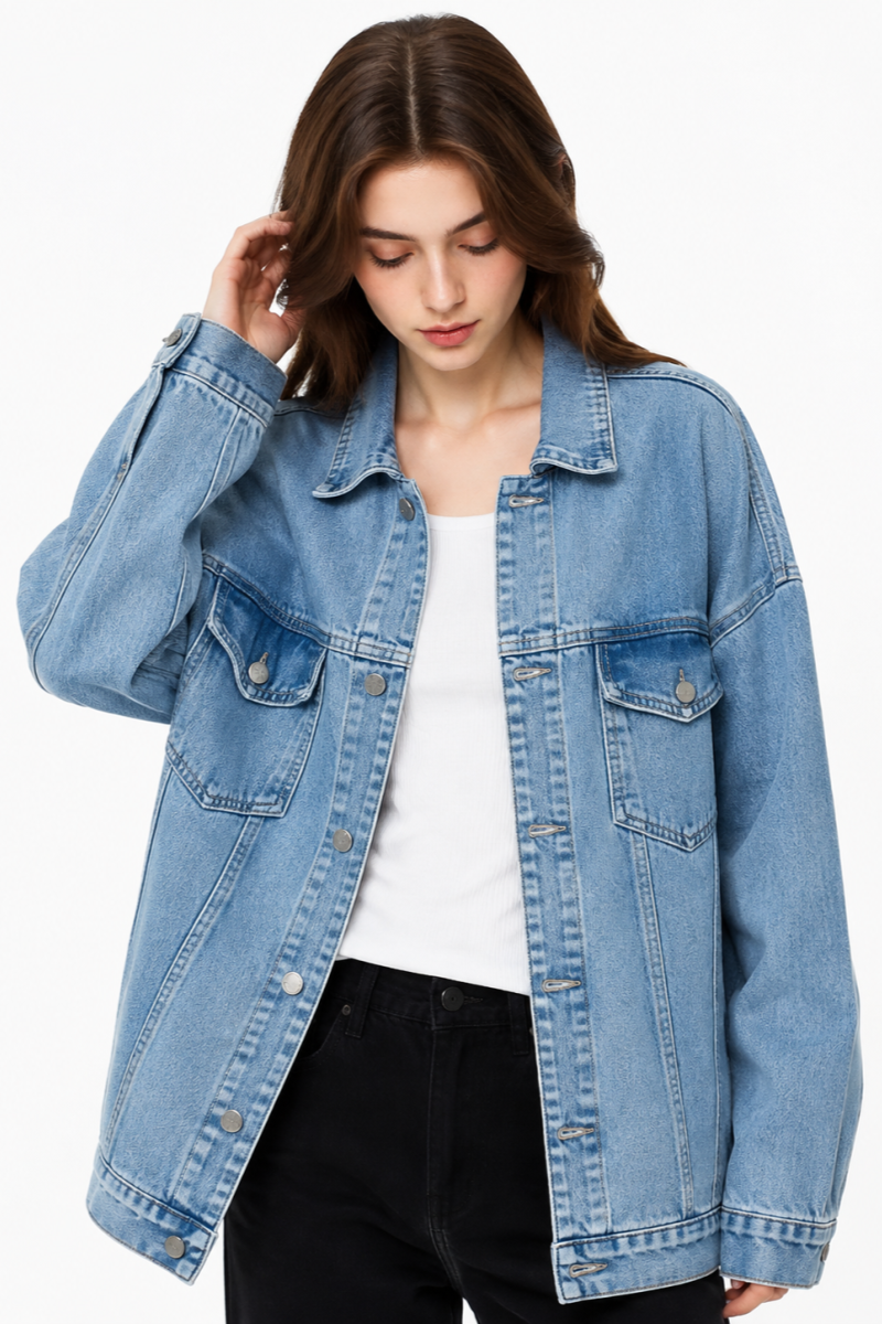 Women's Oversized Drop Shoulder Denim Jacket