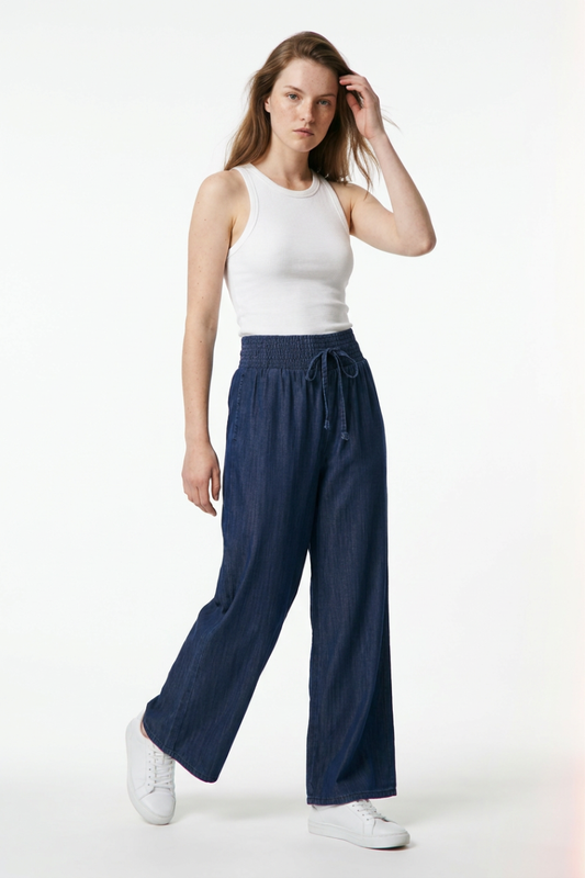 Women's High Waist Drawstring Wide Leg Jeans