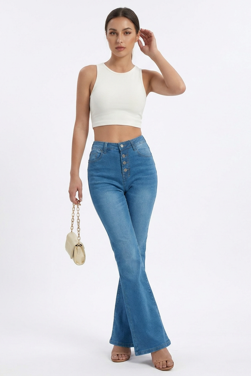 Women's Retro High Waist Wash Slim Fit Flare Jeans