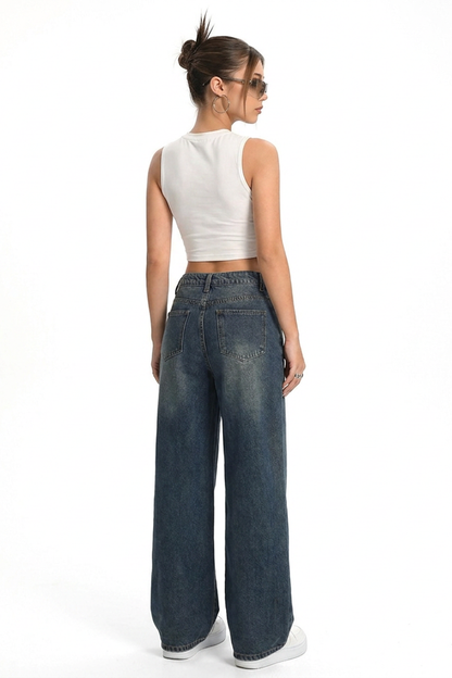 Women's Vintage Wash High Waist Loose Wide Leg Jeans