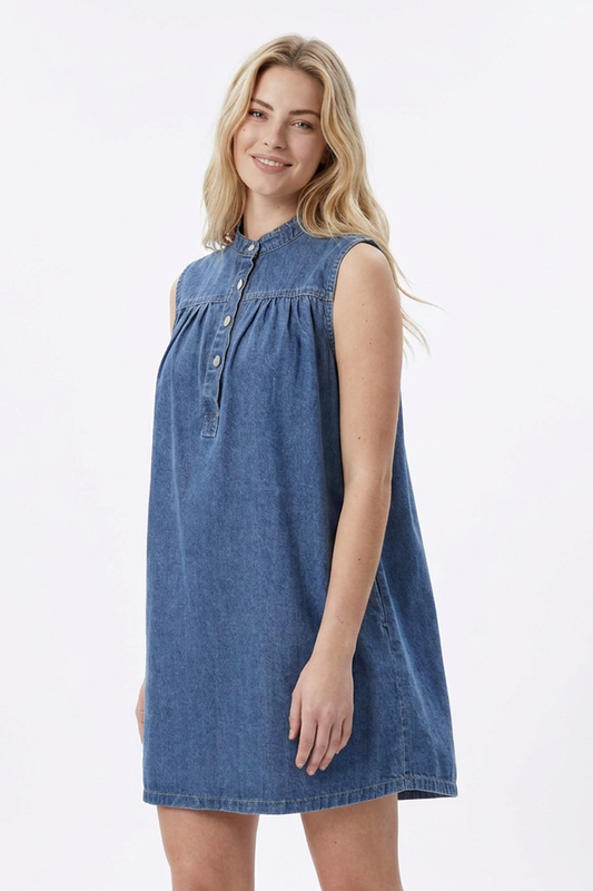Women's Blue Half-Button Sleeveless Denim Vest