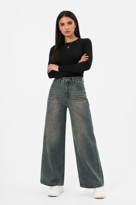 Women's vintage high-waisted loose wide-leg jeans