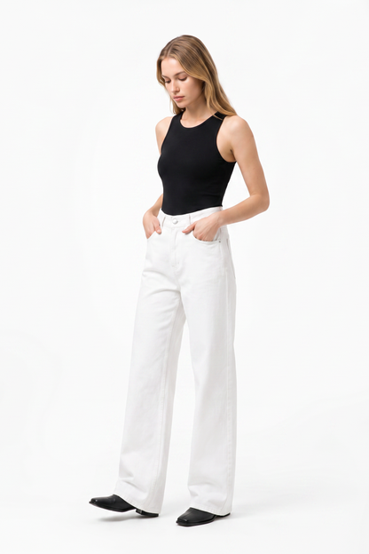 Women's Pure White High Waist Wide Leg Jeans