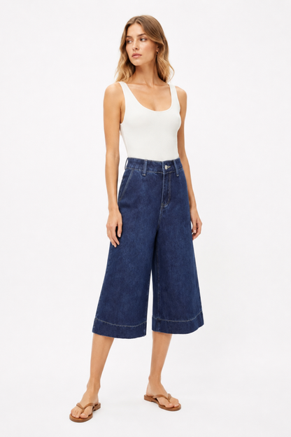 Women's High Waist Wash Wide Leg Cropped Jeans