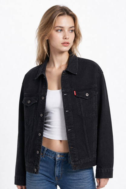 Women's Classic Black Denim Jacket