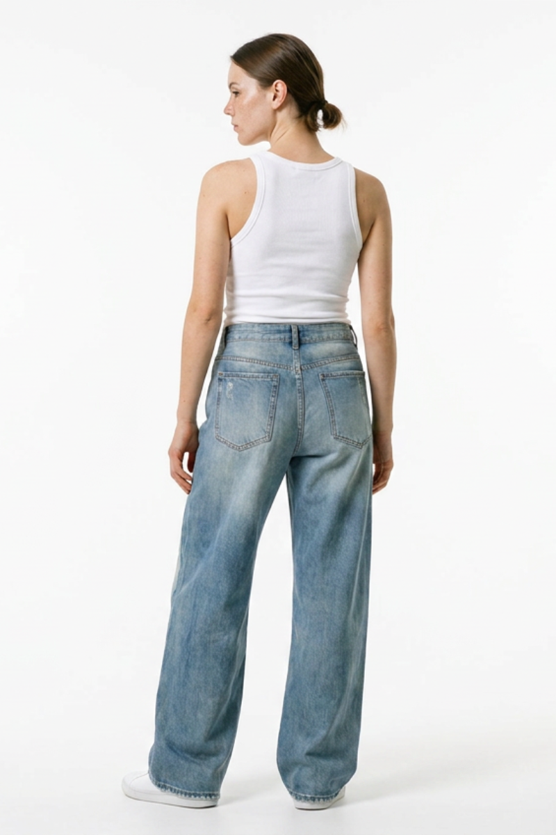 Women's Distressed High Waist Straight Leg Jeans