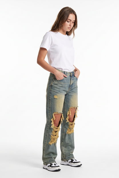 Women's High Waist Wide Leg Ripped Wide Leg Jeans