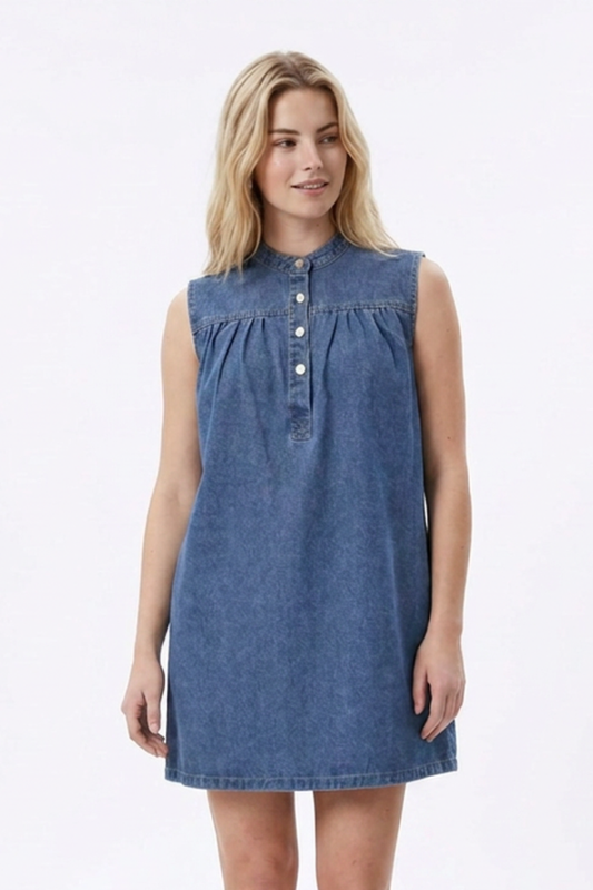 Women's Blue Half-Button Sleeveless Denim Vest