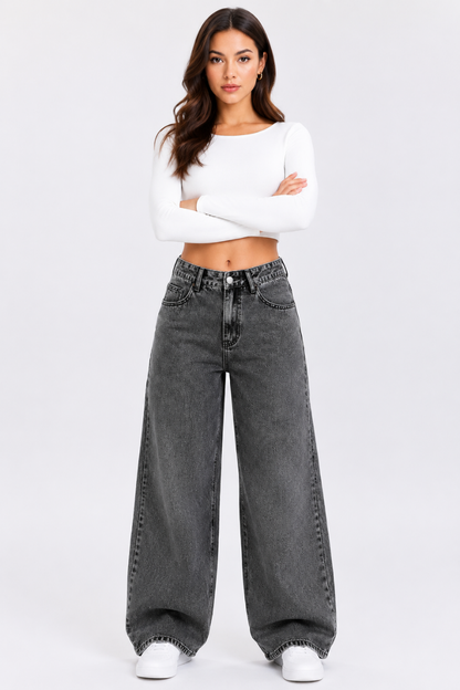 Women's High Waist straight Jeans with Elastic Back Waist
