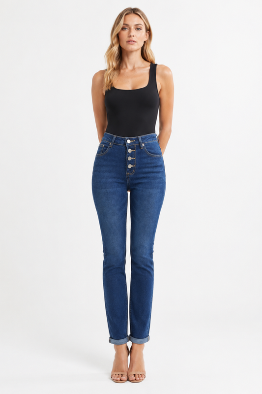 Women's High Waist Stretch Button Fly Skinny Jeans