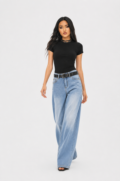 Women's high-waisted loose wide-leg jeans