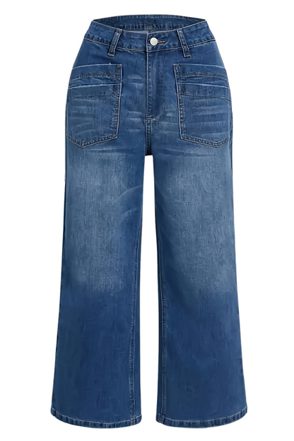 Women's High Waisted Wide Leg Jeans with Front Patch Pockets