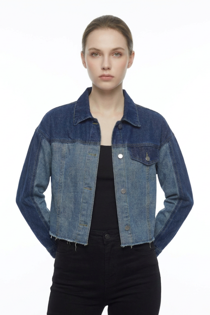 Women's Cropped Two-Tone Denim Jacket