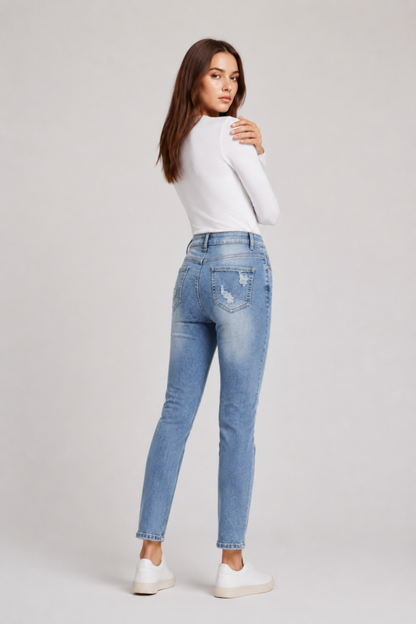 Women's High Waist Button Stretch Skinny Jeans