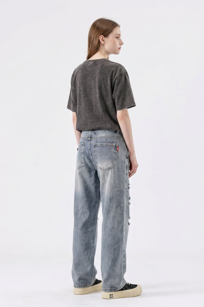 Women's High Waist Distressed Ripped Straight Jeans
