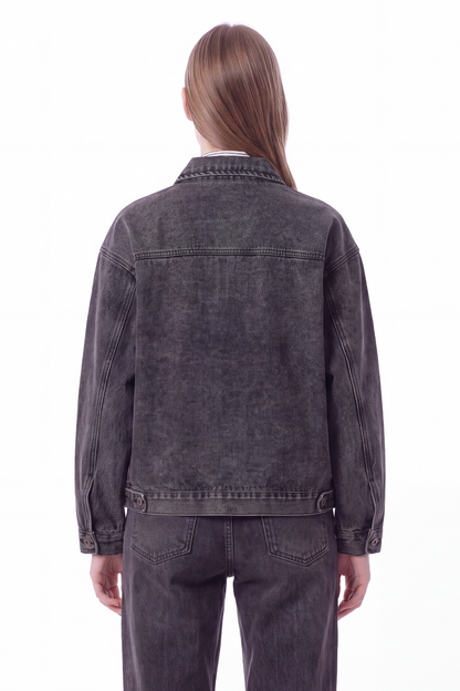 Women's Washed Black Grey Classic Denim Jacket