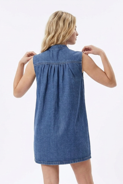 Women's Blue Half-Button Sleeveless Denim Vest