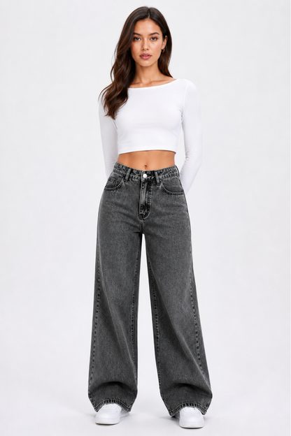 Women's High Waist straight Jeans with Elastic Back Waist