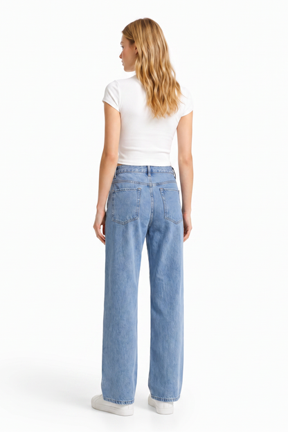 Women's High Waist Washed Straight Leg Jeans